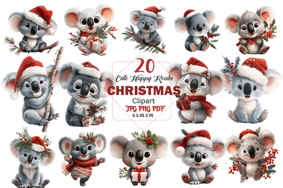 Adorable Koala Christmas Clipart for Festive Designs