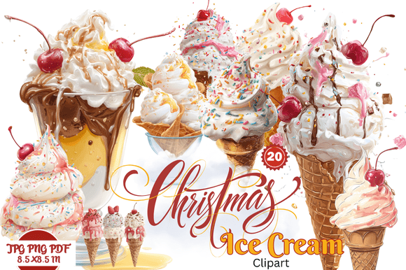 Christmas Ice Cream Clipart: Festive Visuals for Designers