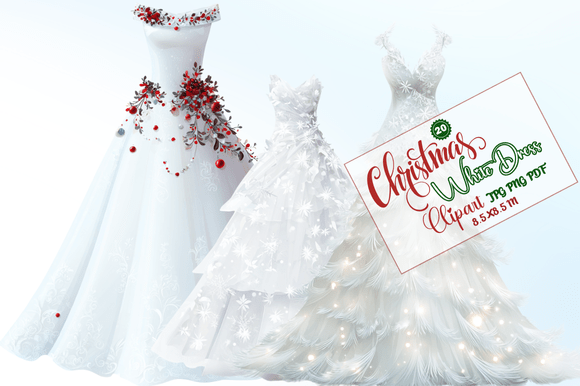Elegant Christmas White Dress Clipart for Festive Design