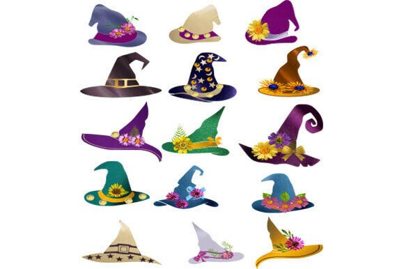 Enchanting Design Assets: A Set of 15 Witch Hats