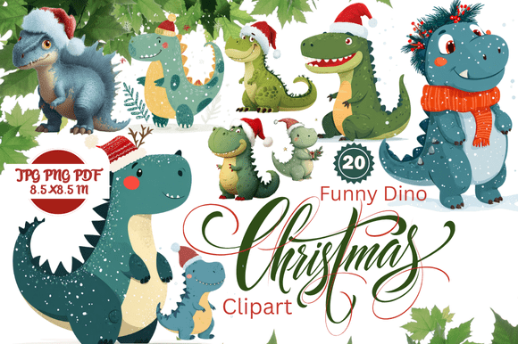 Funny Dino Christmas Clipart: A Playful Design Asset