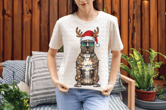 Retro Christmas Pitbull Reindeer Dog PNG: A Festive Design Asset