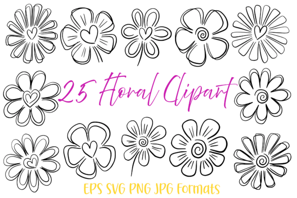Squiggle Doodle Hand Drawn Flowers: A Creative Asset Collection