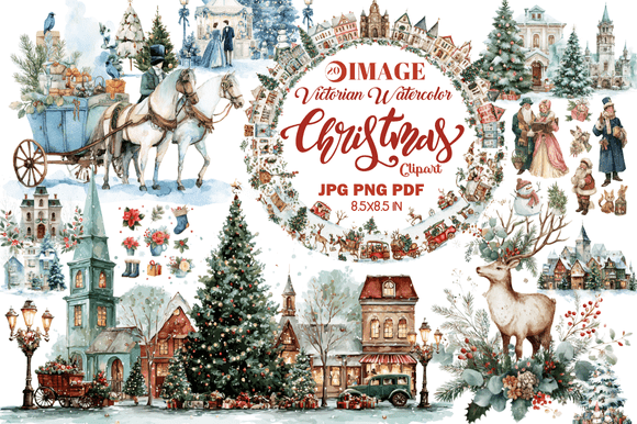 Victorian Watercolor Christmas Clipart for Timeless Designs